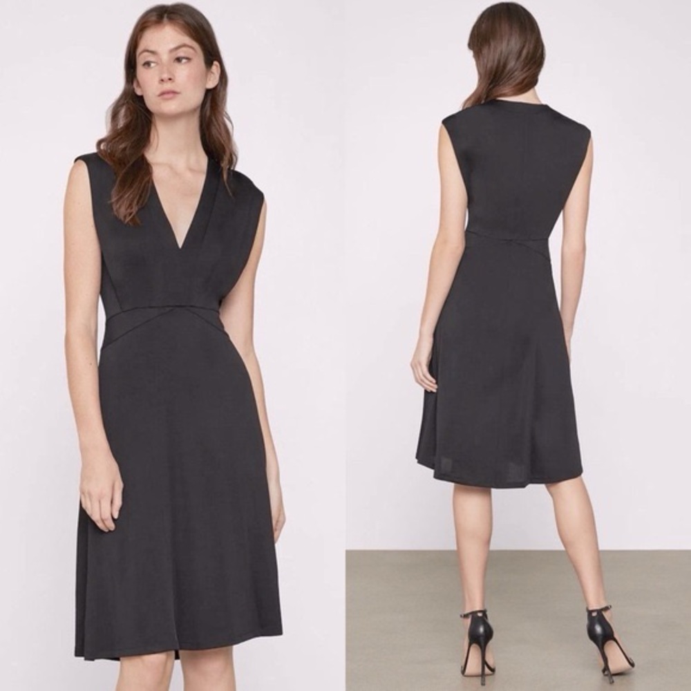 NWT Minimalist BCBGMaxAzria Little Black Dress Cap Sleeve Plunge Neck A-Line